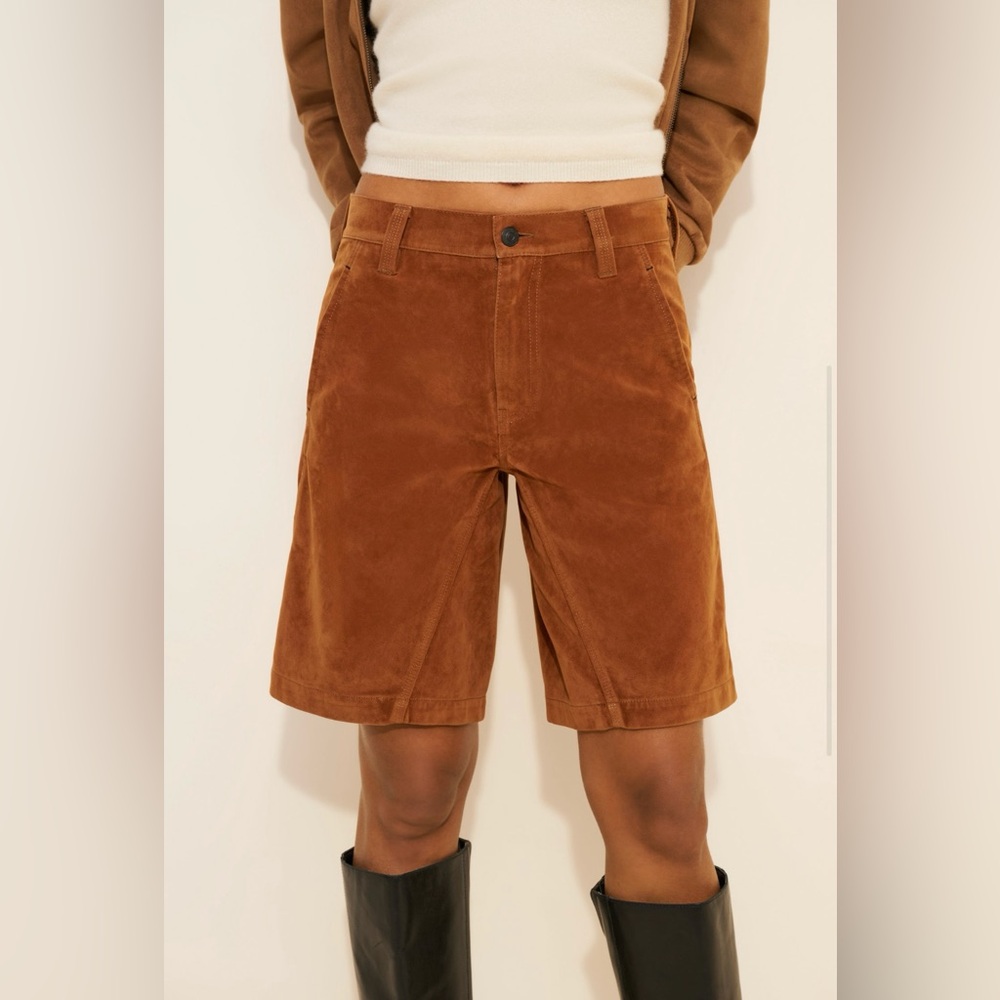 Free People We the Free Dylan Vegan Suede Tan Long Shorts Bermudas Size 29 - Picture 3 of 13
